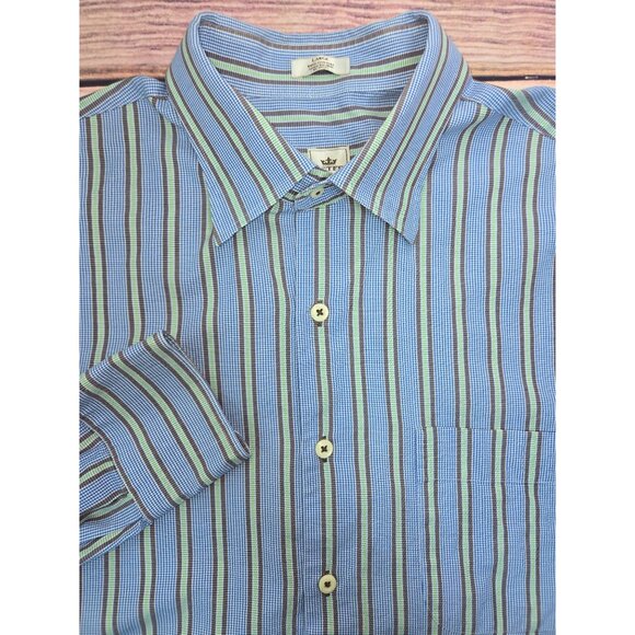 Peter Millar Mens Blue-Green Striped Dress Shirt Large - Picture 4 of 6